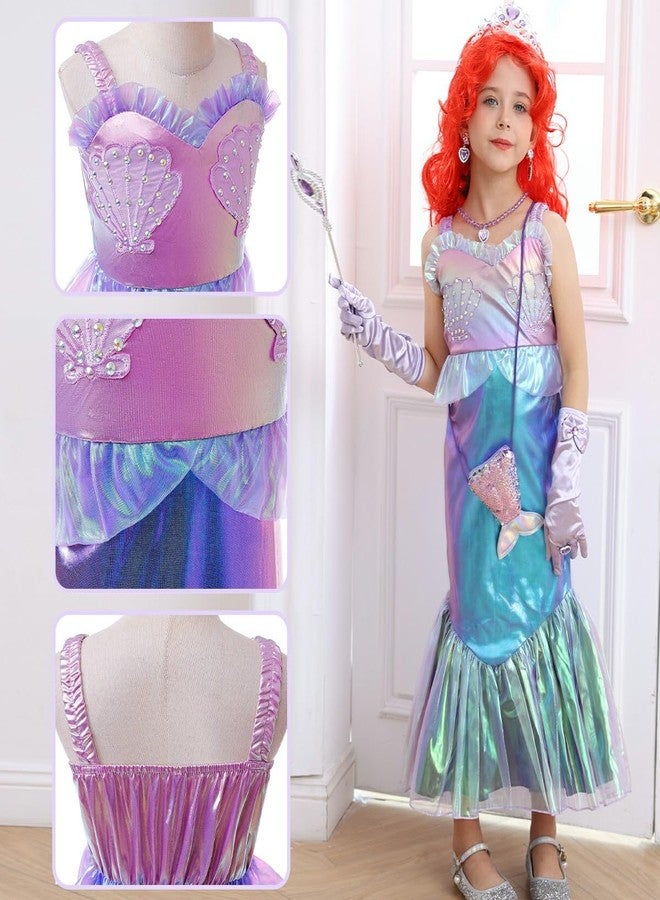 Luzlen Litttle Mermaid Costume Girls Princess Ariel Dress Up Purple Outfit with Wig for Birthday Halloween Cosplay Party, 3-4T(Tag 110) - Image 4